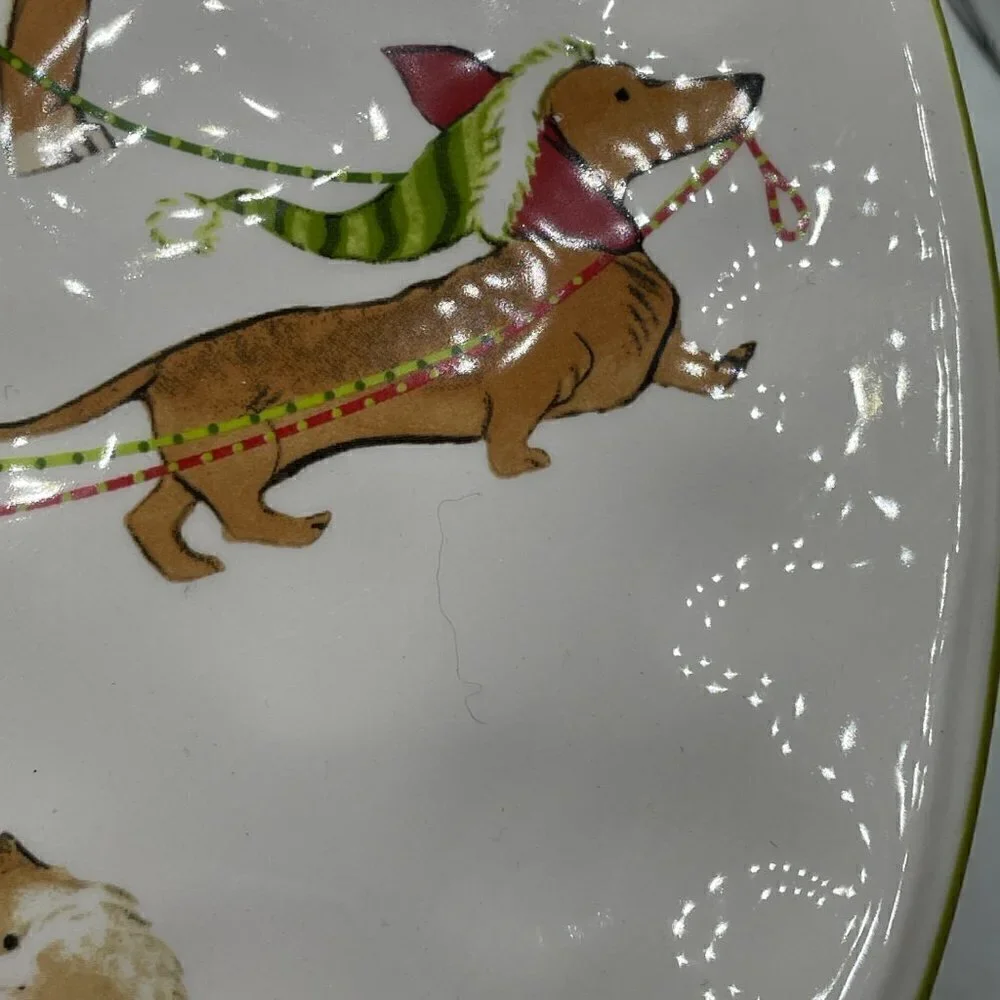 Pier 1 Park Avenue Puppies Christmas Cake Hand Painted Ironstone Dessert Stand